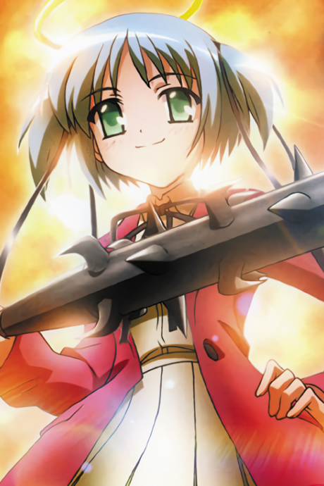 Okładka Bokusatsu Tenshi Dokuro-chan 2 z jasnowłosą Dokuro trzymającą magiczną pałkę na złotym tle