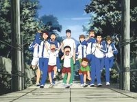Drużyna Seigaku na górskim moście podczas treningu