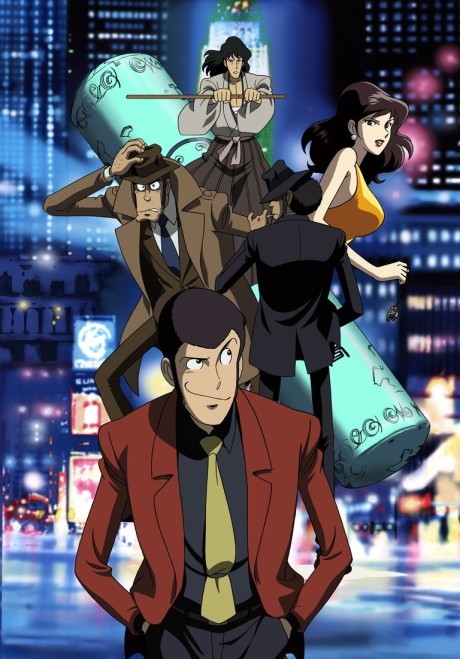 Lupin i jego przyszli towarzysze na tle nocnego miasta — okładka Lupin the 3rd Episode 0: The First Contact