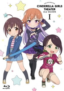 Chibi-idolki z Cinderella Girls w barwnej grupie na okładce specjalnych odcinków drugiego sezonu