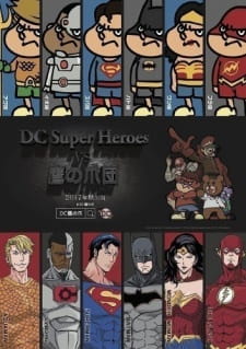 Okładka DC Super Heroes vs Taka no Tsume Dan z Ligą Sprawiedliwości i komediową ekipą Eagle Talon