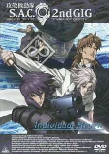 Major Motoko Kusanagi i postacie konfliktu Individual Eleven na cyberpunkowej okładce