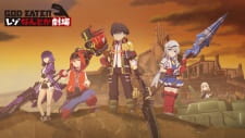 Szeroka okładka God Eater Reso Nantoka Gekijou Episode 0 z pięciorgiem bohaterów i wielką bronią na pustkowiu