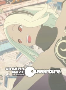 Jasnowłosa Kat unosi się nad miastem na okładce Gravity Rush: The Animation - Overture