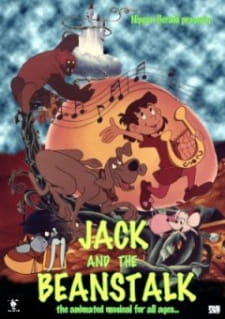 Jack wspinający się po olbrzymiej fasoli ku zamkowi w chmurach na baśniowej okładce filmu
