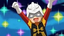 Grafika Mobile Suit Gundam-san WALL-G z salutującym chibi Gundamem na granatowym tle z gwiazdami