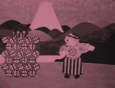 Urzędnik i wędrowny artysta w wycinankowej scenie filmu Osekisho z 1930 roku