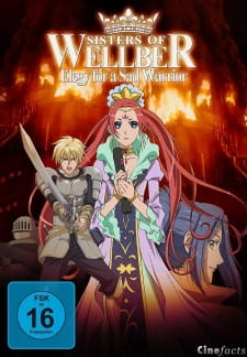 Okładka Sisters of Wellber Elegy for a Sad Warrior z Ritą, Tiną i Galahadem na tle płonącego krajobrazu