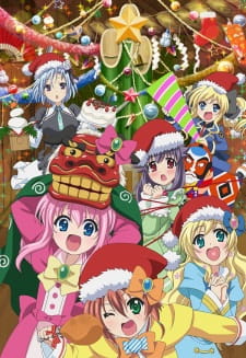 Okładka Tantei Opera Milky Holmes: Fun Fun Party Night z czterema bohaterkami w świąteczno-sylwestrowej oprawie