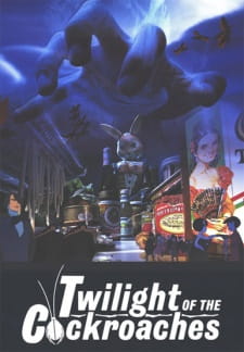 Okładka Twilight of the Cockroaches z animowanymi karaluchami w ludzkim mieszkaniu